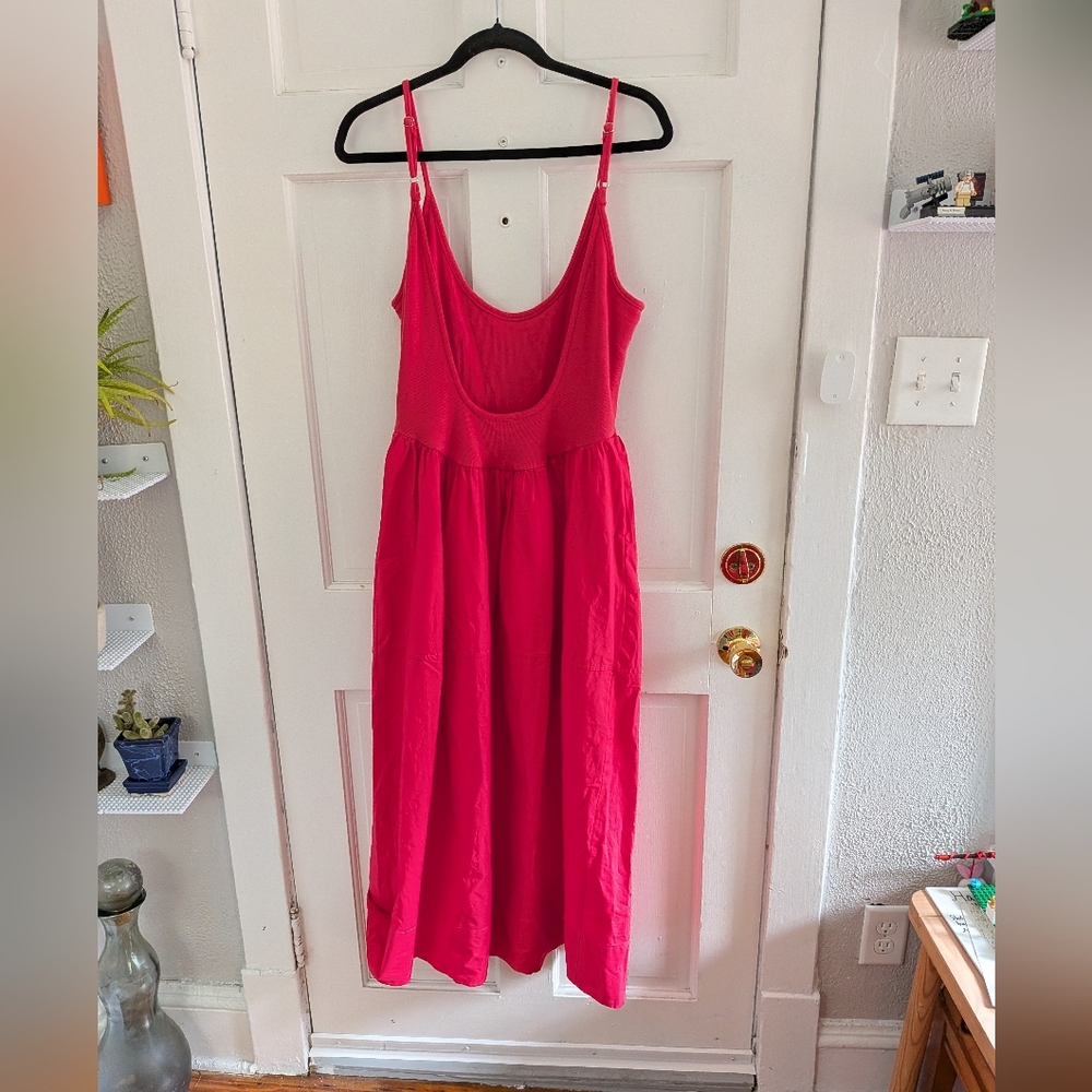 Free People Dylan Midi Dress Hot Pink Cotton Stretch Low Back Sundress S - Picture 7 of 7